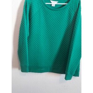 Liz Claiborne Lizsport Women Large Green Knit Sweater Sweatshirt Winter Casual